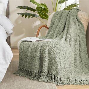 Home Knit Throw Blanket with Tassels for Couch, Luxury Boho Throw